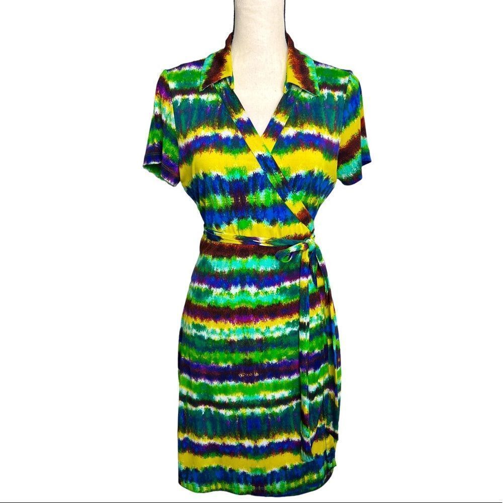 CALVIN KLEIN Colorful Print Wrap Dress. Size 10
